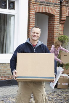 Man and van vehicle and moving boxes for a service booking